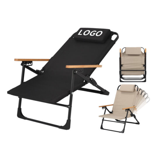 Outdoor adjustable aluminum Kermit folding lounge chair with head pillow