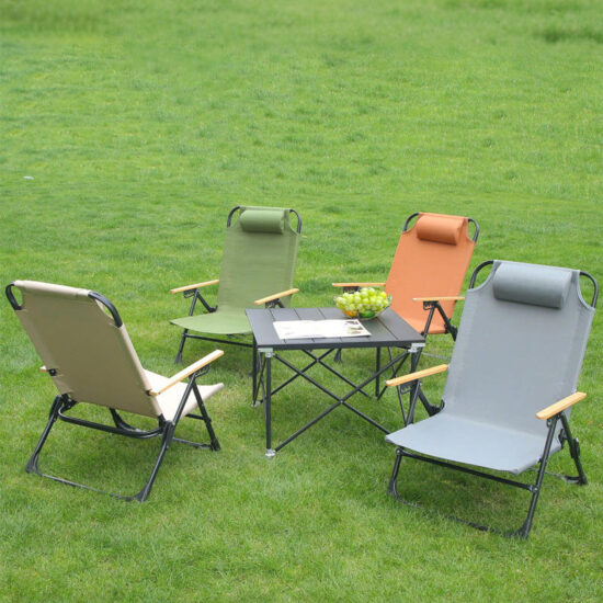 Outdoor adjustable aluminum Kermit folding lounge chair with head pillow