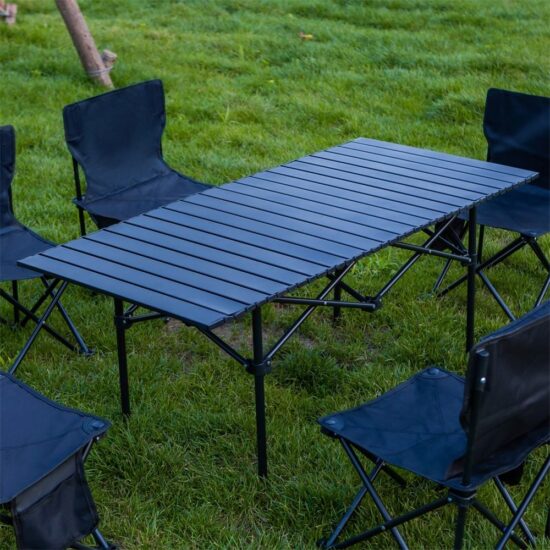 Black Portable Camping Egg Roll Folding Table for Outdoor Use