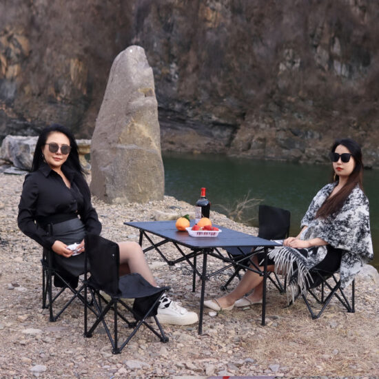 Black Portable Camping Egg Roll Folding Table for Outdoor Use