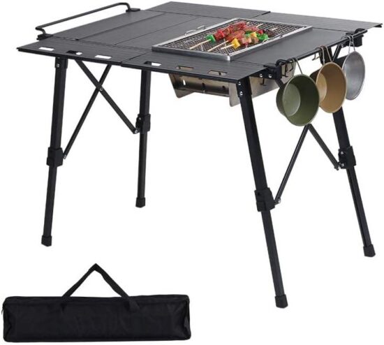 Portable Outdoor Aluminum Alloy Folding Barbecue Table with Adjustable Height