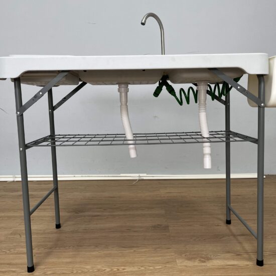 White Plastic Folding Outdoor Camping Table with Foldable Benches