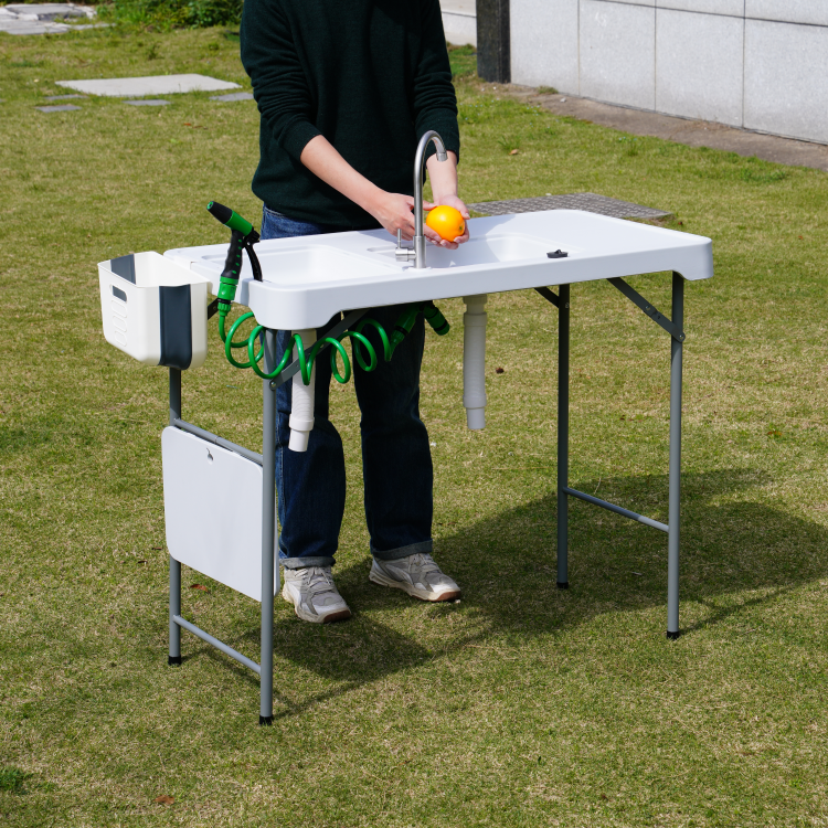 White Plastic Folding Outdoor Camping Table with Foldable Benches