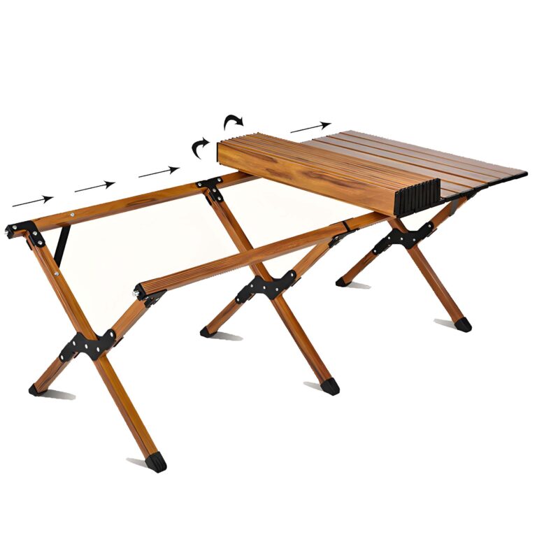 Outdoor Camping Full Set – Folding Table and Chairs with Carbon Steel Chicken Rolls Table