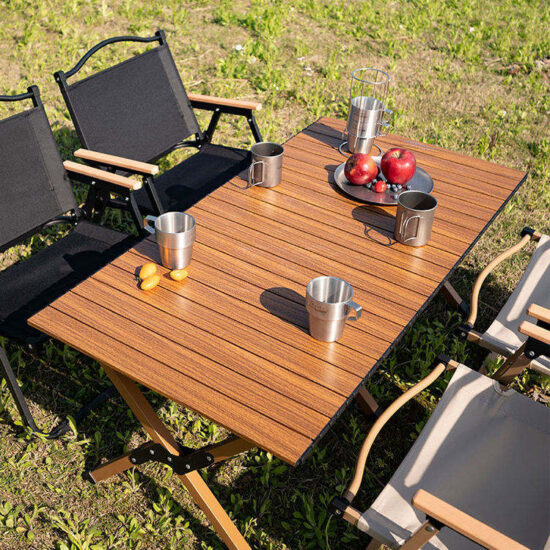 Outdoor Camping Full Set – Folding Table and Chairs with Carbon Steel Chicken Rolls Table