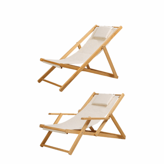 Wooden outdoor folding beach chair, single position, durable and portable design