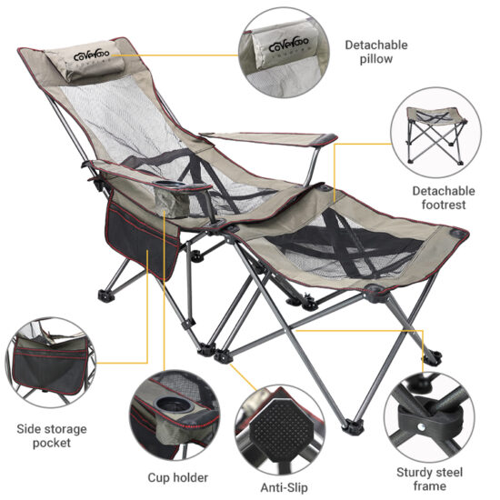 Multifunctional Folding Recliner Chair with Footrest for Outdoor Camping