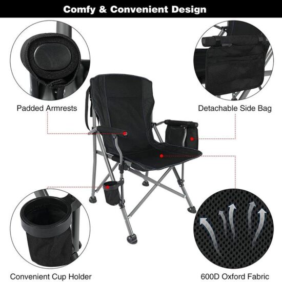 Heavy Duty Oversized Folding Camping Chair with High Back and Hard Arms