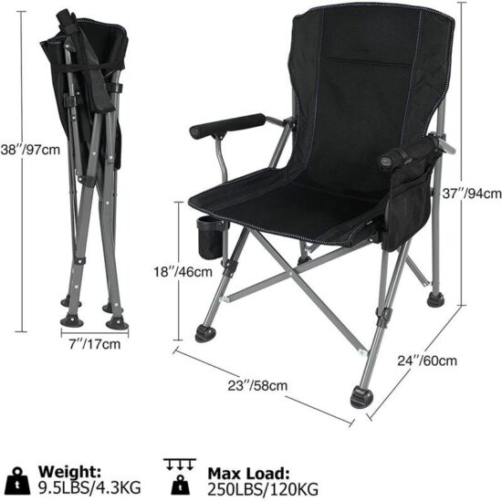 Heavy Duty Oversized Folding Camping Chair with High Back and Hard Arms
