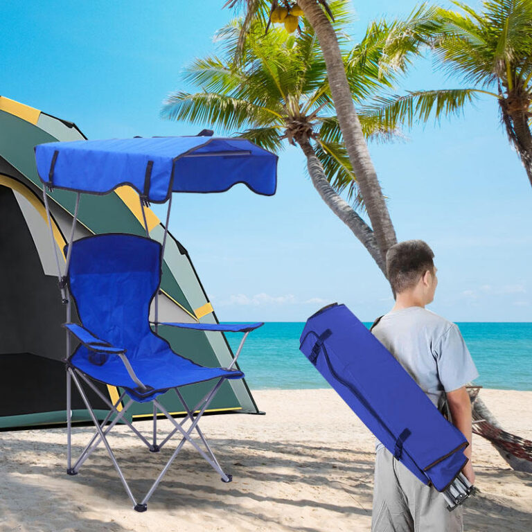 Lightweight picnic lawn beach chair with shade canopy and reclining back