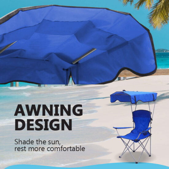 Lightweight picnic lawn beach chair with shade canopy and reclining back