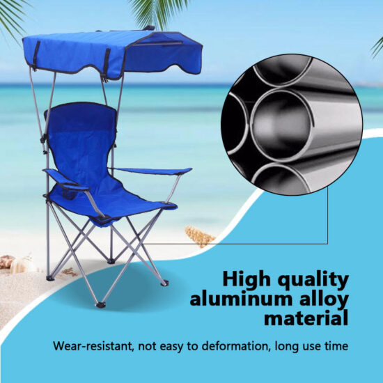 Lightweight picnic lawn beach chair with shade canopy and reclining back