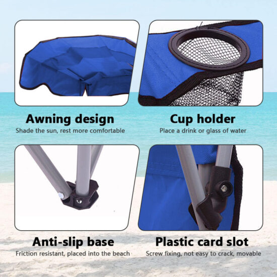 Lightweight picnic lawn beach chair with shade canopy and reclining back