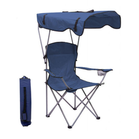 Lightweight picnic lawn beach chair with shade canopy and reclining back