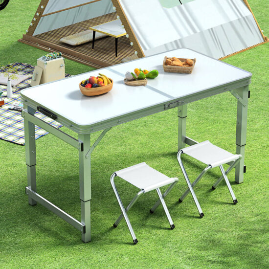 Foldable Aluminum Dining Table with 4 Chairs for Outdoor Use