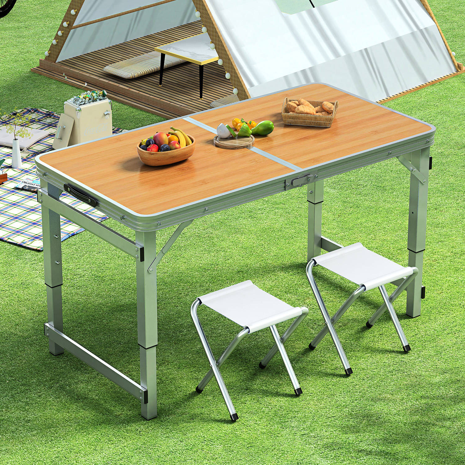 Foldable Aluminum Dining Table with 4 Chairs for Outdoor Use