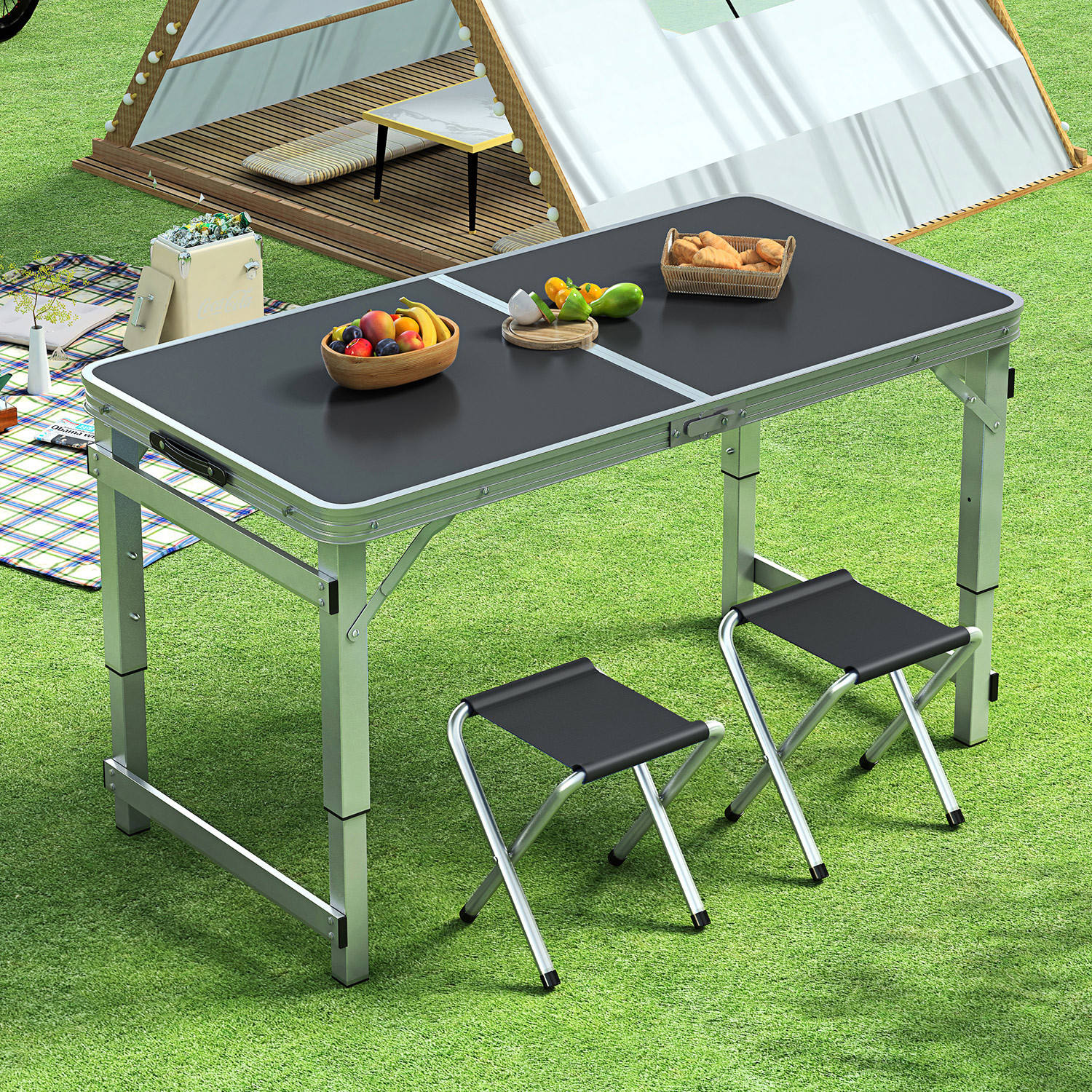 Foldable Aluminum Dining Table with 4 Chairs for Outdoor Use