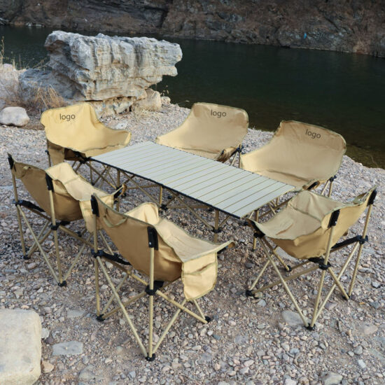 A compact folding moon chair designed for camping and backpacking, featuring an ergonomic seat shape, aluminum frame, and breathable mesh or Oxford fabric.