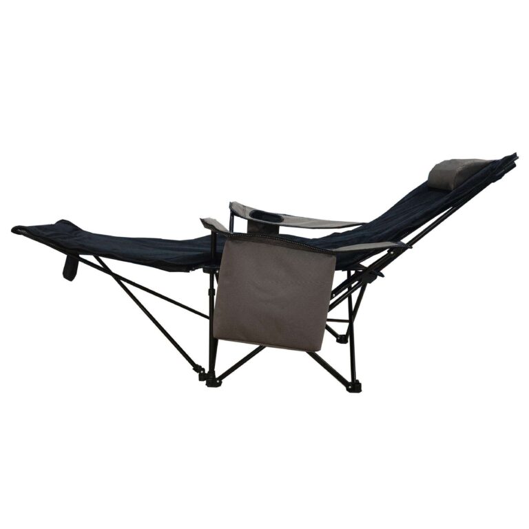 Portable folding recliner chair with adjustable back, footrest, and cup holder
