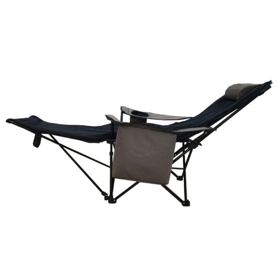 Portable folding recliner chair with adjustable back, footrest, and cup holder
