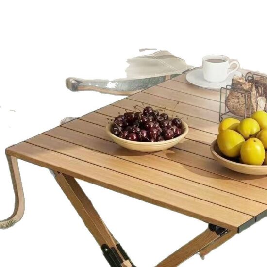 Portable roll-up camping table with foldable design for outdoor use
