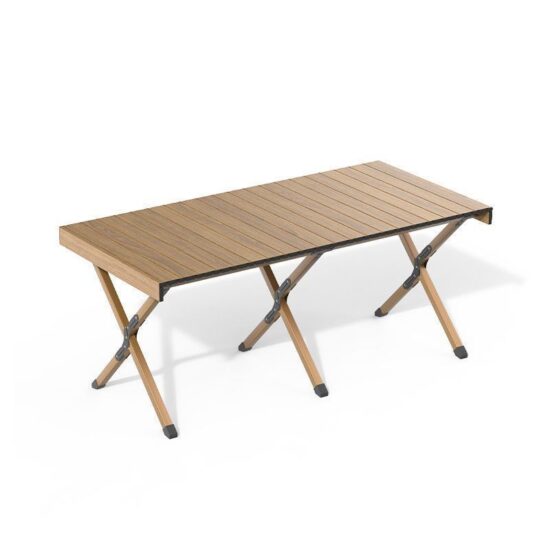 Portable roll-up camping table with foldable design for outdoor use