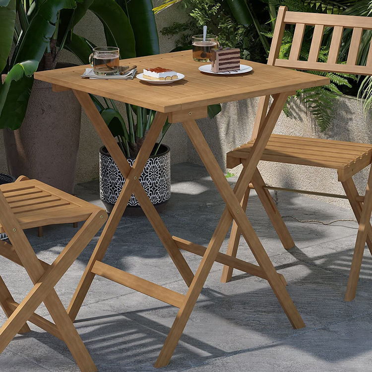 Solid Wood Folding Square Patio Table for Garden and Outdoor Use