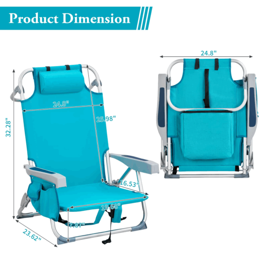  Foldable lightweight beach backpack chair with reclining function and storage

