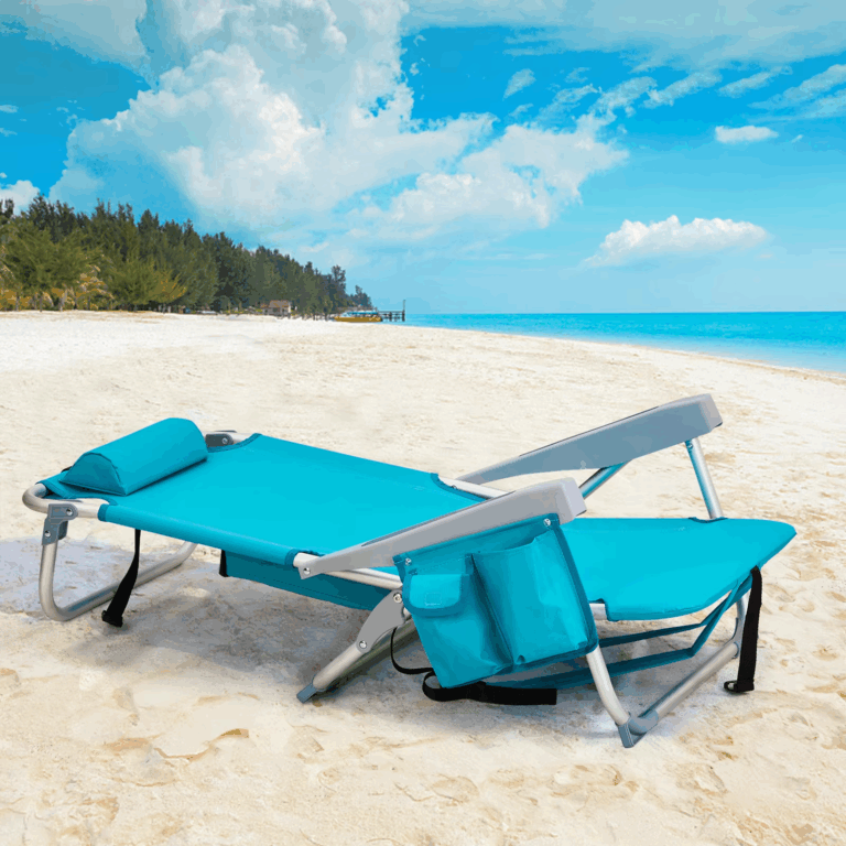 Foldable lightweight beach backpack chair with reclining function and storage