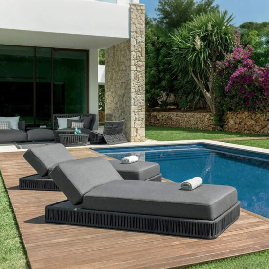 Waterproof PE rattan sun lounger for outdoor beach and garden use