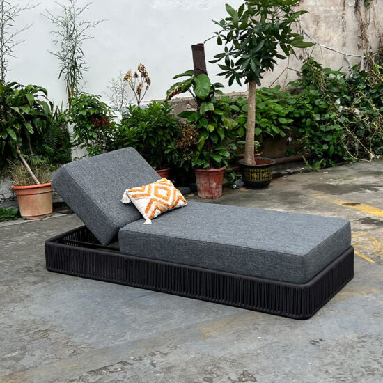 Waterproof PE rattan sun lounger for outdoor beach and garden use