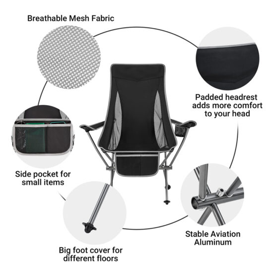 Ultralight Highback 7075 Alu Folding Moon Chair for Fishing and Camping
