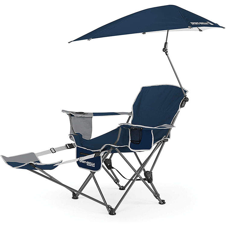 Foldable Outdoor Recliner Beach Chair with Umbrella Footrest for Fishing and Picnic