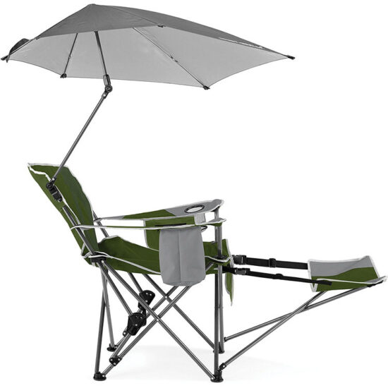 Foldable Outdoor Recliner Beach Chair with Umbrella Footrest for Fishing and Picnic