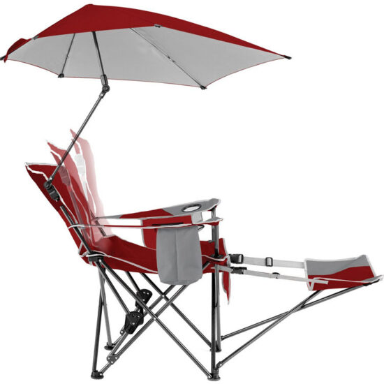 Foldable Outdoor Recliner Beach Chair with Umbrella Footrest for Fishing and Picnic